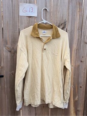 Vintage C.P. Company Beige Long-Sleeve Polo with Tan Contrast Collar Size XL